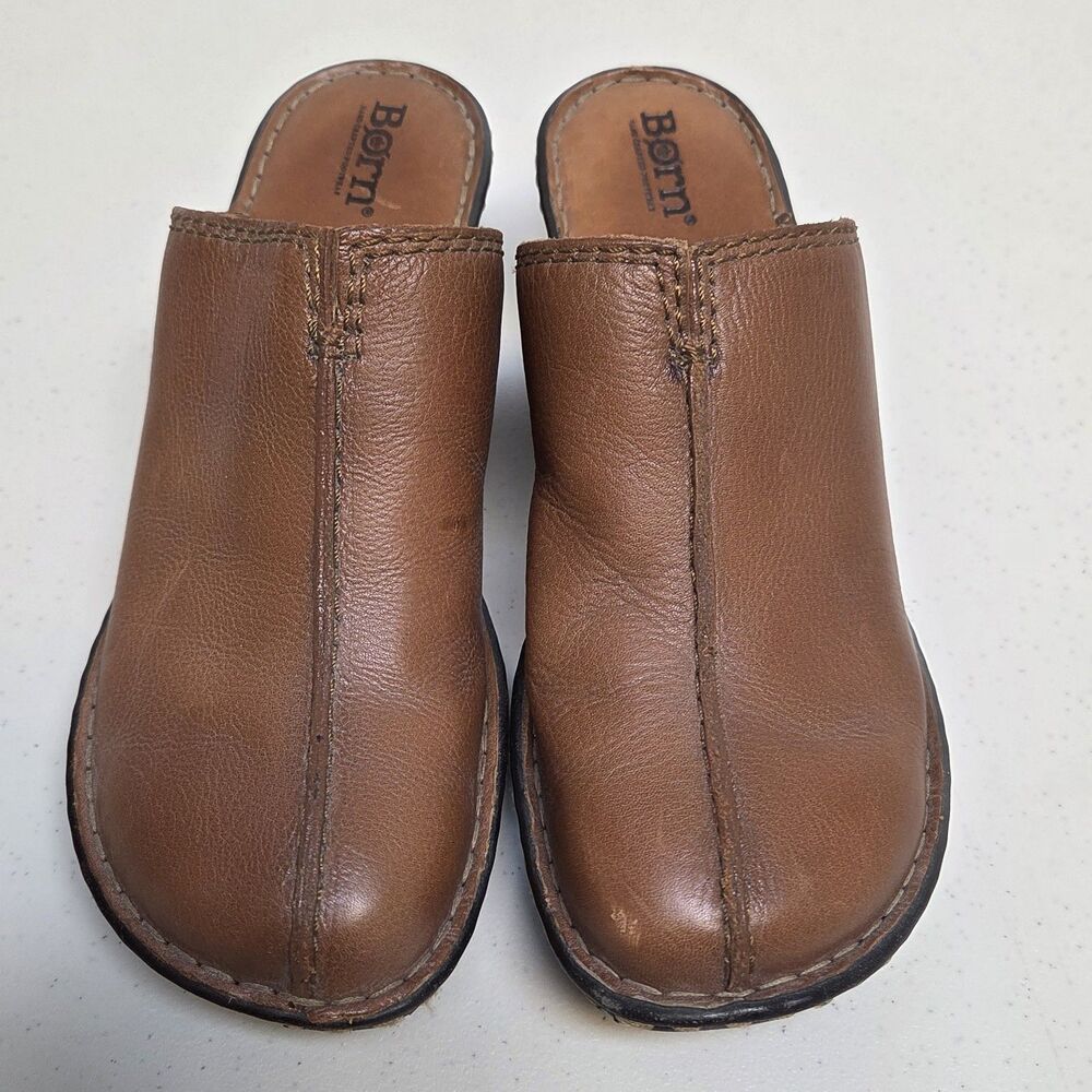 Born Mules Womens Sz US 8 EU 39 Brown Leather Suede Slip On Comfort Clogs Slide